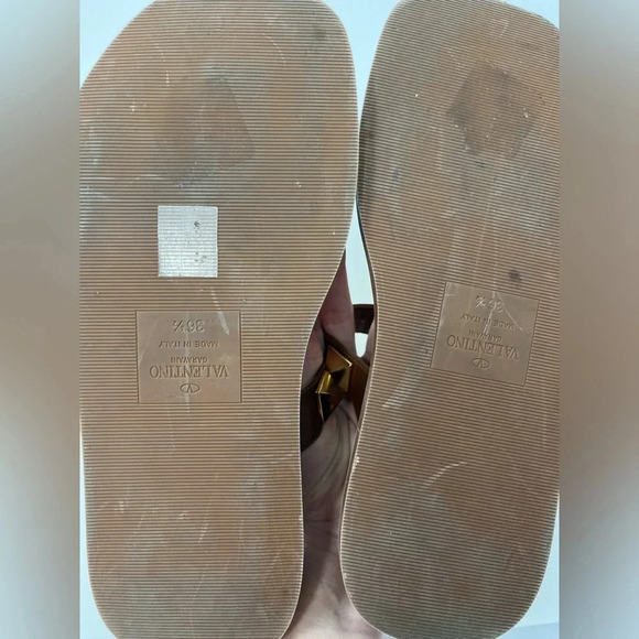 Valentino Garavani Brown Roman Stud Leather T-Strap Sandals Platform Size 36.5 - Picture 4 of 4